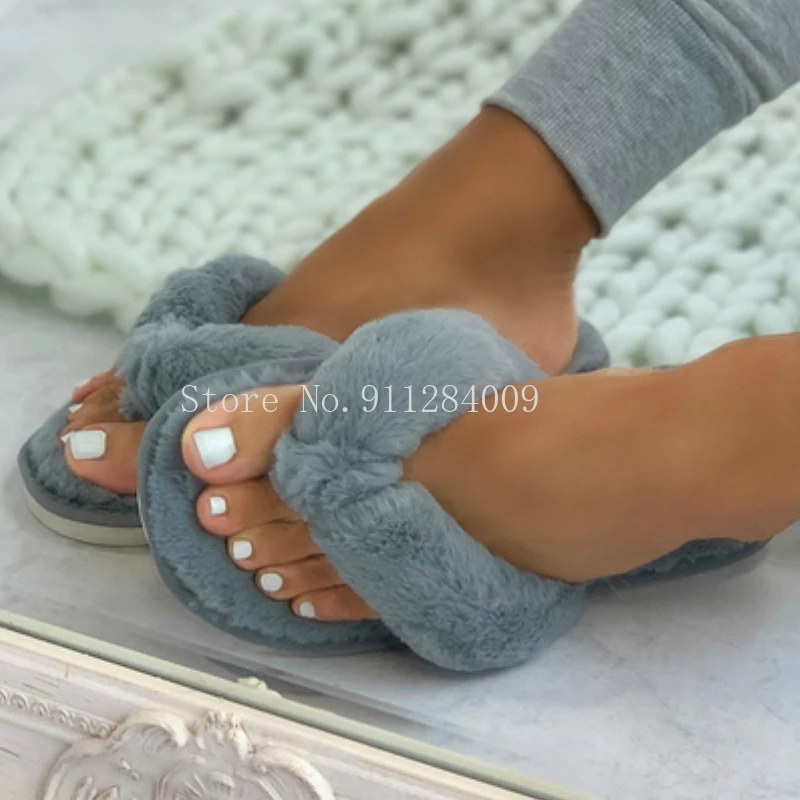 Warm Fluffy Slippers Women Cozy Faux Fur Cross Indoor Floor Slides Flat Soft Furry Shoes Ladies Female Celebrities Flip Flops
Warm Fluffy Slippers Women Cozy Faux Fur Cross Indoor Floor Slides Flat Soft Furry Shoes Ladies Female Celebrities Flip Flops