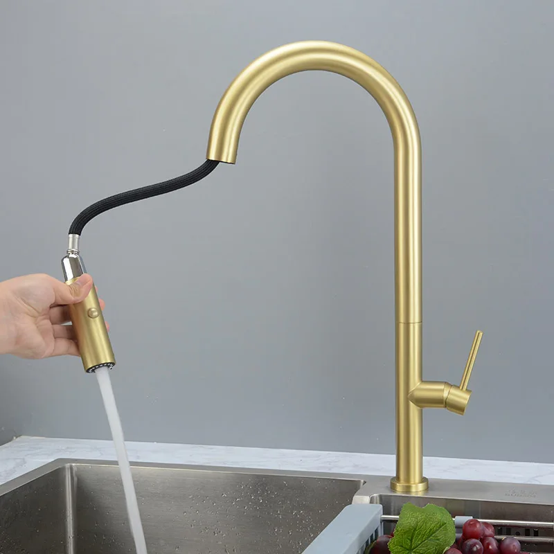 Brushed Gold Pull Out Spout Kitchen Faucet SUS304 Stainless Steel Kitchen Sink Mixer Tap Single Hole Deck Mounted
Brushed Gold Pull Out Spout Kitchen Faucet SUS304 Stainless Steel Kitchen Sink Mixer Tap Single Hole Deck Mounted