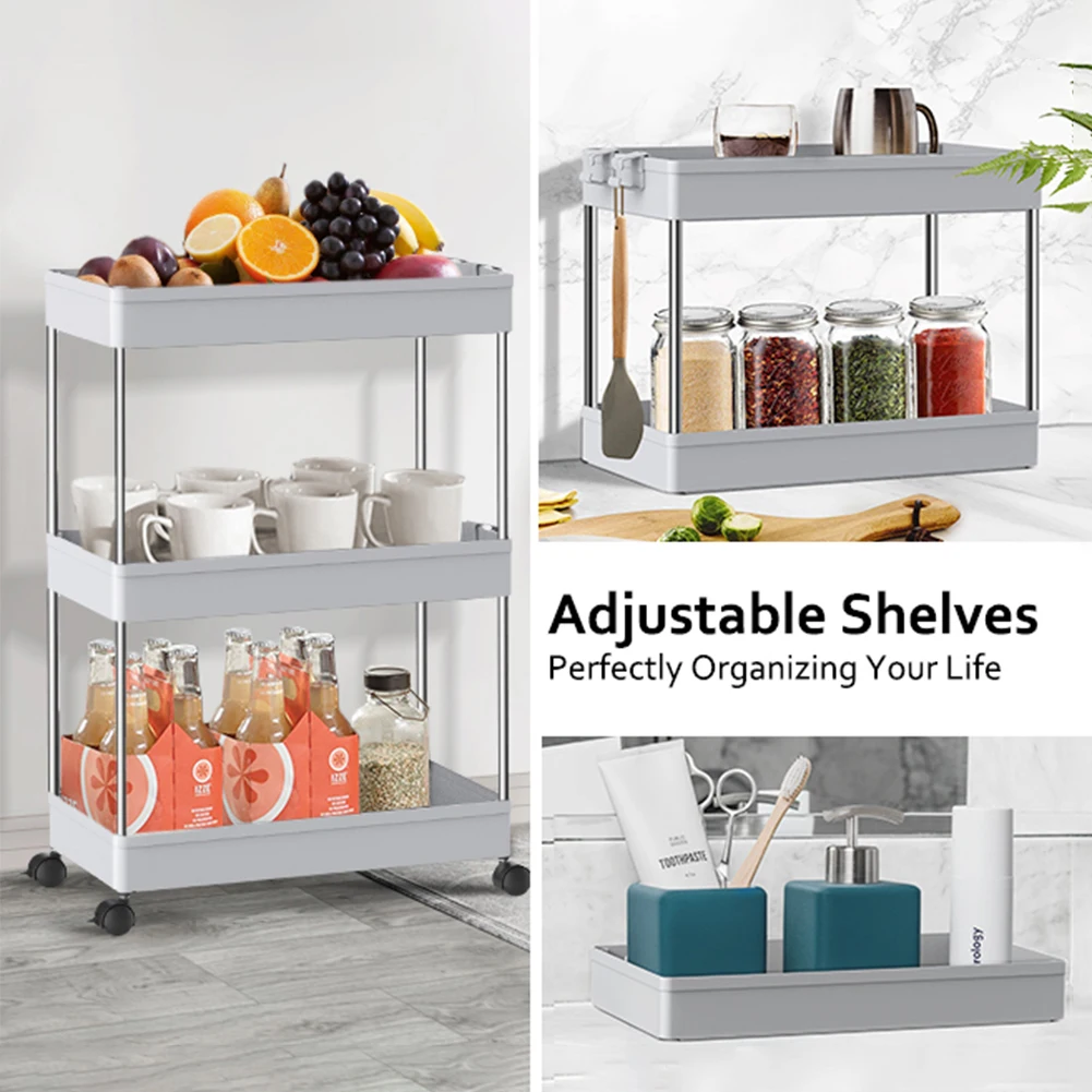 3 Tier Movable Slim Storage Cart Mobile Shelving Unit Organizer Slide Out Rolling Utility Rack for Kitchen Bathroom | Дом и сад