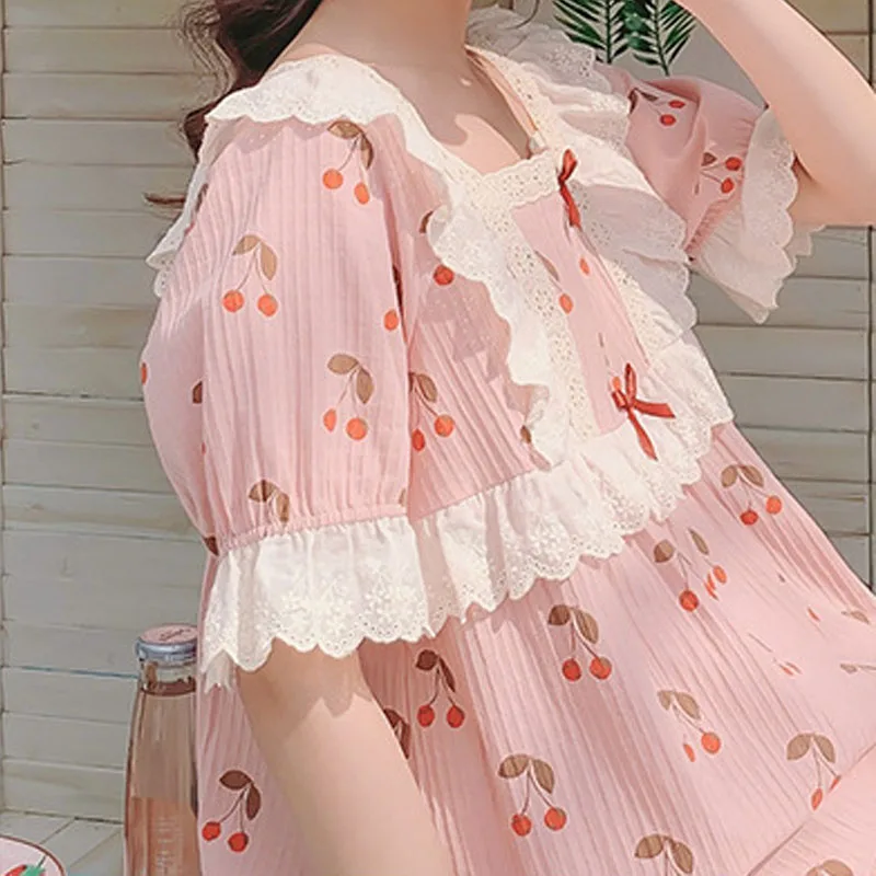 Sweet cotton pajamas women's summer short sleeve Vintage loose casual home clothes
Sweet cotton pajamas women's summer short sleeve Vintage loose casual home clothes