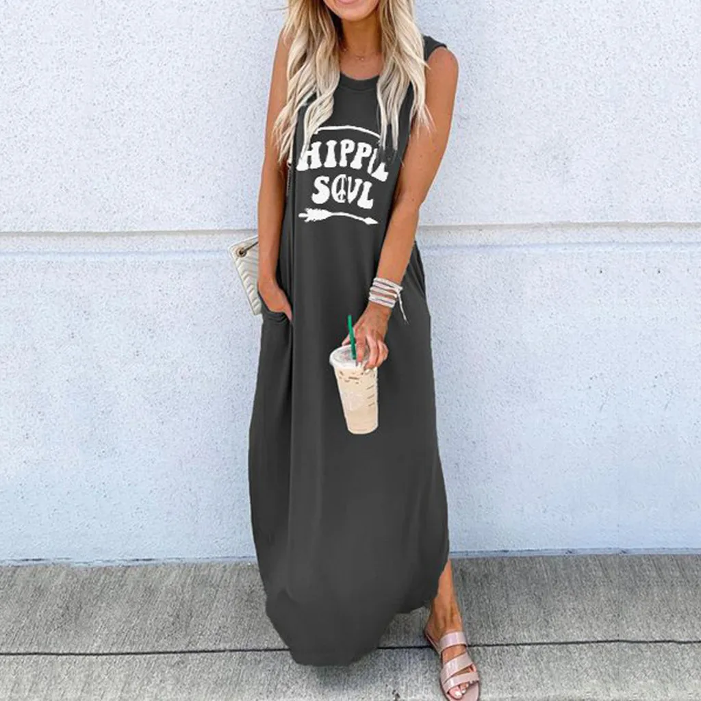 Women's round neck sleeveless letter print casual dress 2021rinted casual daliy Boho Long Maxi Dress
Women's round neck sleeveless letter print casual dress 2021rinted casual daliy Boho Long Maxi Dress