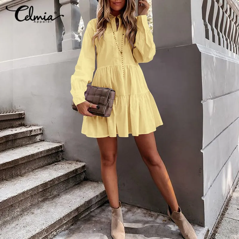 Celmia 2022 Summer Shirt Dress Women Long Sleeve Pleated Stitching Sexy Mini Dress Casual O-neck Party A-line Vestidos Oversized
Celmia 2022 Summer Shirt Dress Women Long Sleeve Pleated Stitching Sexy Mini Dress Casual O-neck Party A-line Vestidos Oversized