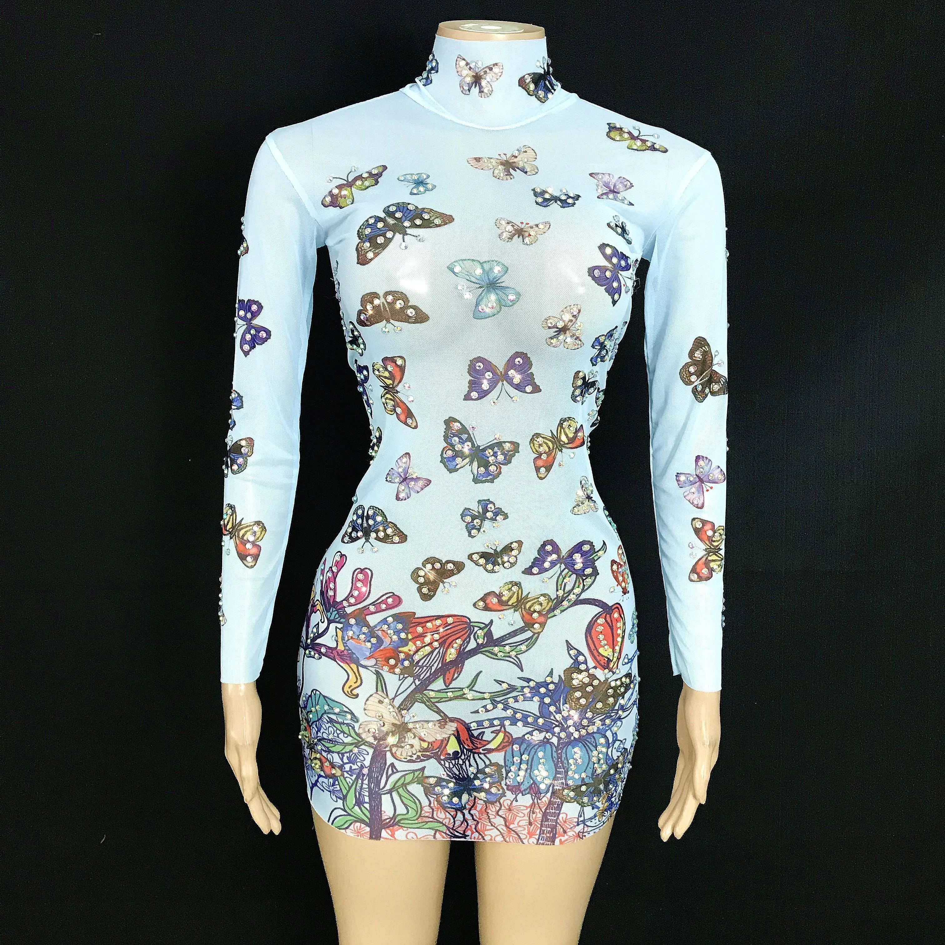 Fashion Design Blue Butterfly Flowers Dress Sexy Transparent Evening Dance Party Costume Stage Rhinestones Singer Clothing
Fashion Design Blue Butterfly Flowers Dress Sexy Transparent Evening Dance Party Costume Stage Rhinestones Singer Clothing