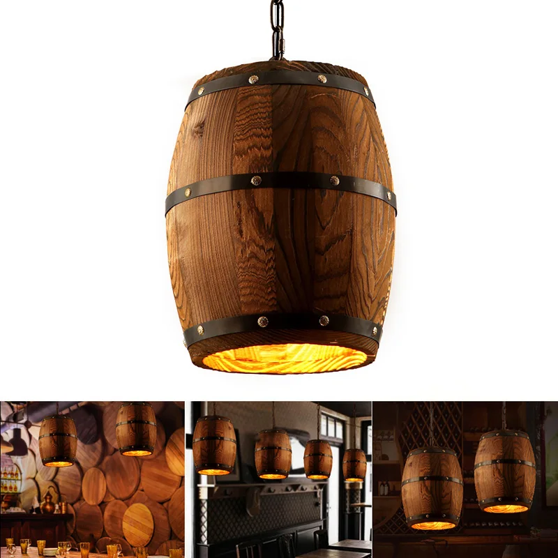 Деревянный подвесной светильник в виде бочонка лампа для кухонного островка