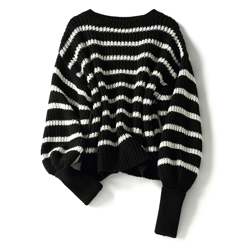 SHUCHAN Slash Neck 100% Cashmere Cropped Sweater Knit Winter Autumn Warm High Quality Striped Casual Full Sleeve Pullover
SHUCHAN Slash Neck 100% Cashmere Cropped Sweater Knit Winter Autumn Warm High Quality Striped Casual Full Sleeve Pullover