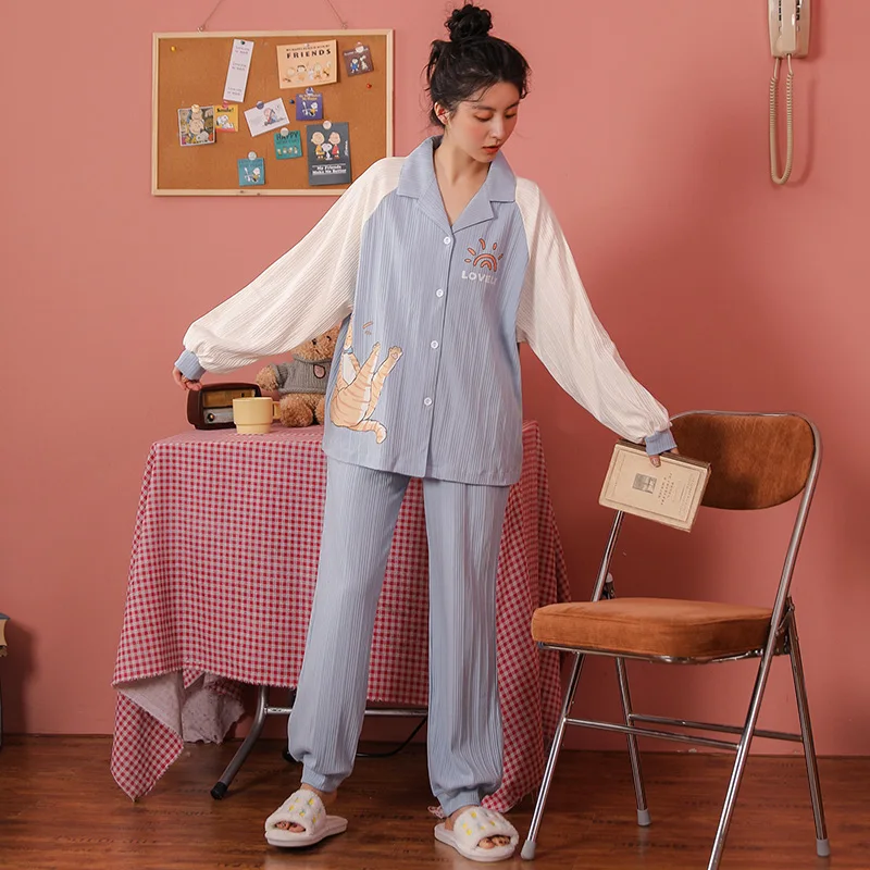 Women Pajamas Set Turn-down Collar Ladies Sleepwear Cotton Pijamas Suit Full Length Mujer Pyjama Femme Coton Winter Homewear
Women Pajamas Set Turn-down Collar Ladies Sleepwear Cotton Pijamas Suit Full Length Mujer Pyjama Femme Coton Winter Homewear