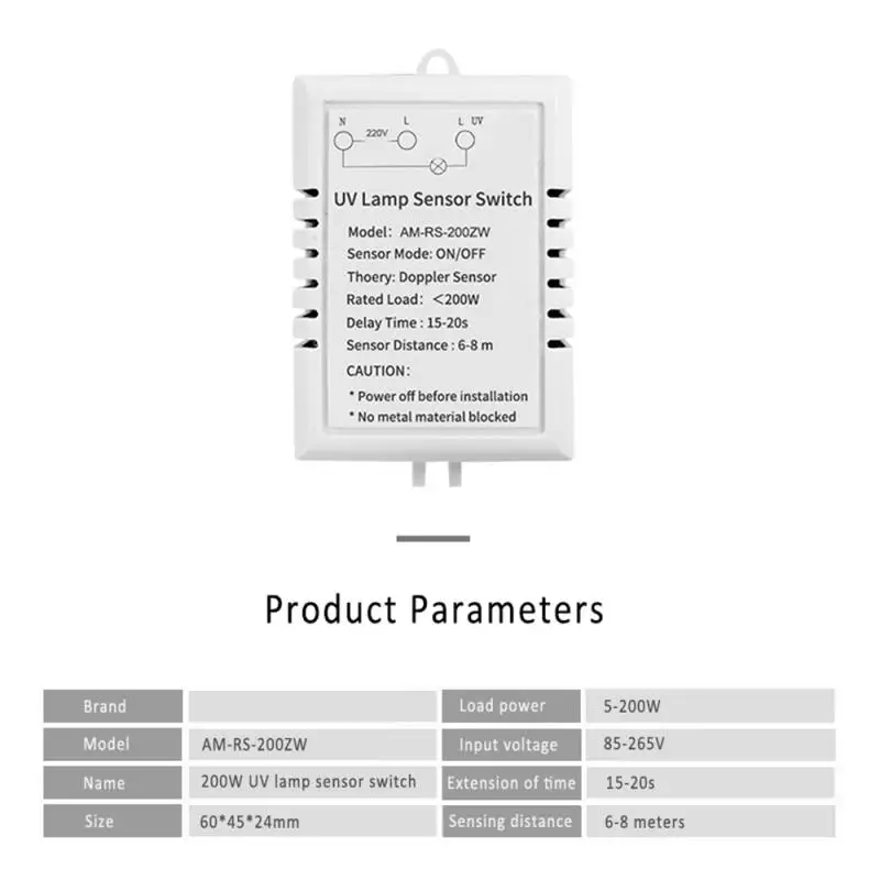 UV disinfection lamp sensor switch Microwave induction module People come lights out 220V 50-60Hz
UV disinfection lamp sensor switch Microwave induction module People come lights out 220V 50-60Hz