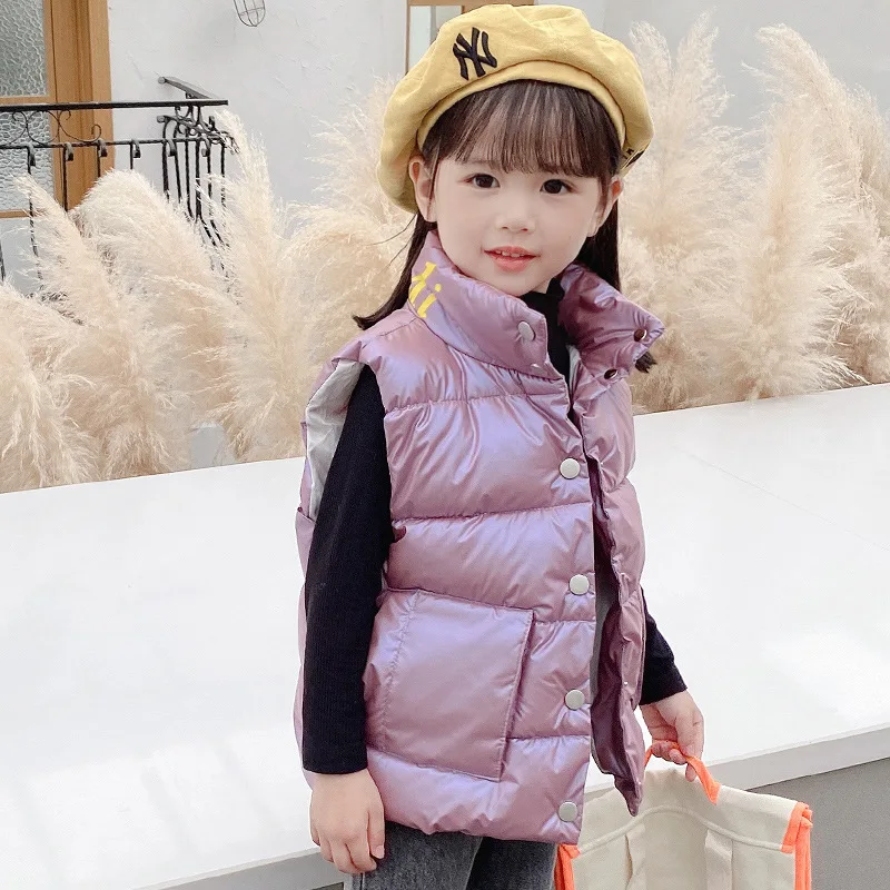

2021 New Winter Childrens Down Cotton Vest Girls Boys&Babys Printing Letters Korean Style Sleeveless Garment For Kids Clothes