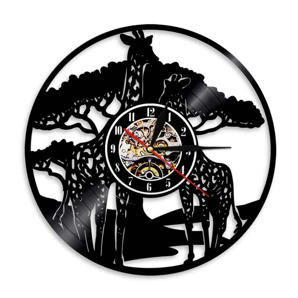 

Giraffe Vinyl Record Wall Clock Modern Creative Zoo Decorative Time Clocks Watch LED Silent Quartz Animal Theme Gift For Kids