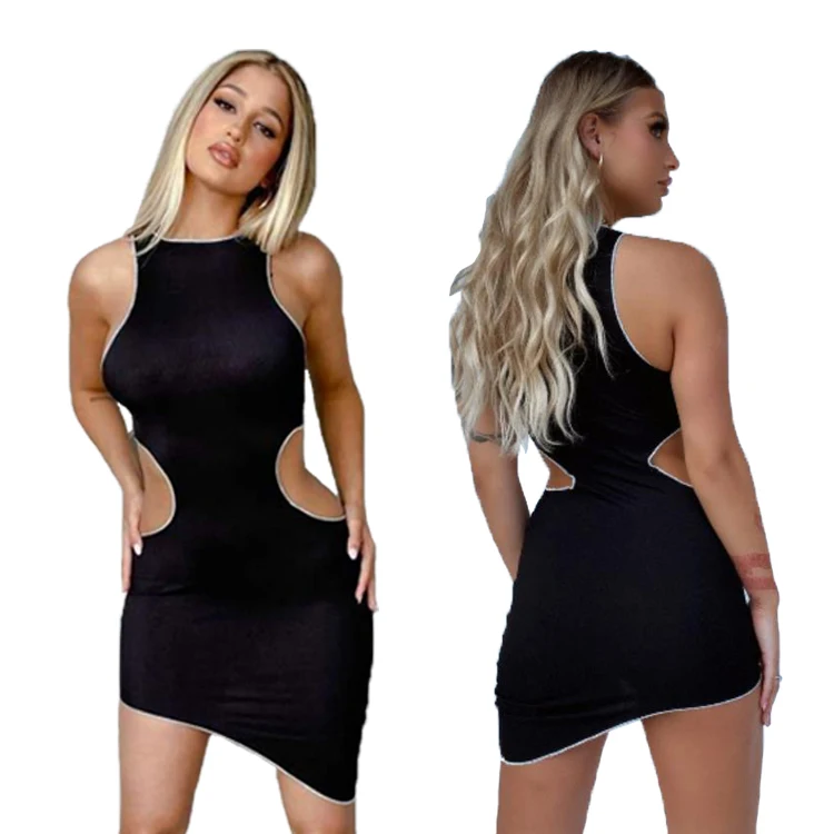 

Cryptographic Fashion Ribbed Kintted Sexy Bandage Mini Dress Women Sleeveless Backless Elegant Club Party Solid Dresses Bodycon