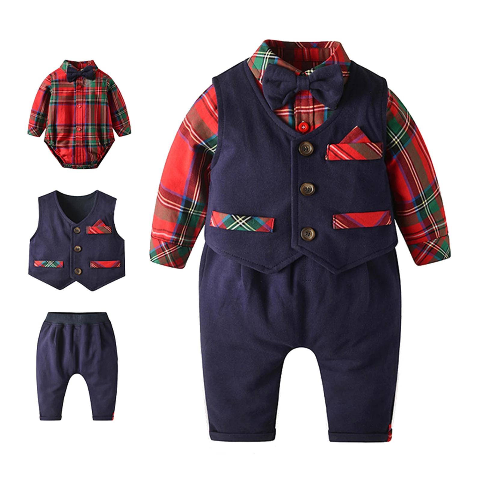 Baby Boys Gentleman Clothes Formal Cotton Outfit Tuxedo Rompers Sets Fashion Plaid Vest Bowtie Wedding Suit Newborn Boy Clothing
Baby Boys Gentleman Clothes Formal Cotton Outfit Tuxedo Rompers Sets Fashion Plaid Vest Bowtie Wedding Suit Newborn Boy Clothing