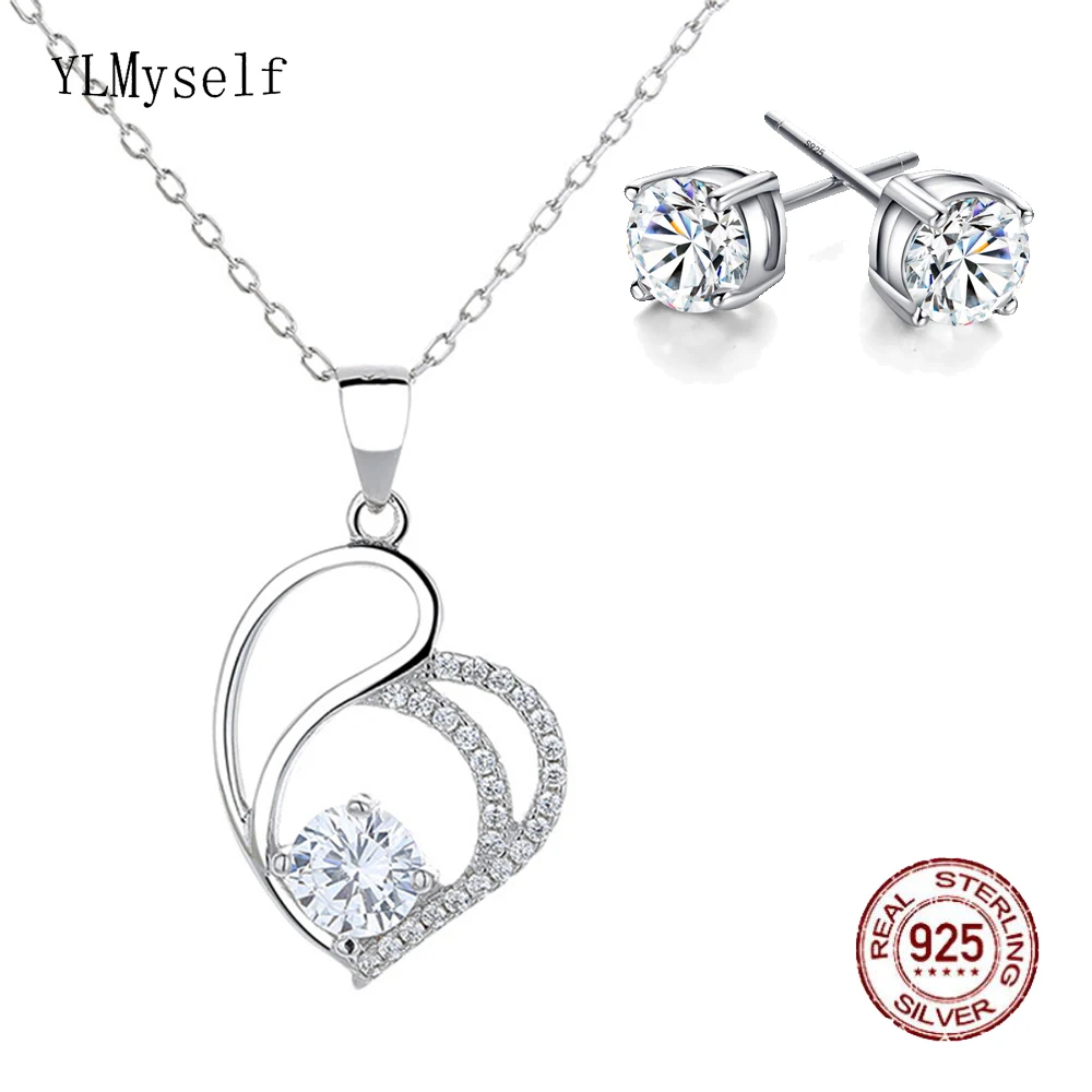Real 925 Silver Metal Necklace & Earrings Set Setting 6mm Shiny Zircon Luxury 2pcs Fine Jewelry Heart Design With 40-45cm Chain
Real 925 Silver Metal Necklace & Earrings Set Setting 6mm Shiny Zircon Luxury 2pcs Fine Jewelry Heart Design With 40-45cm Chain