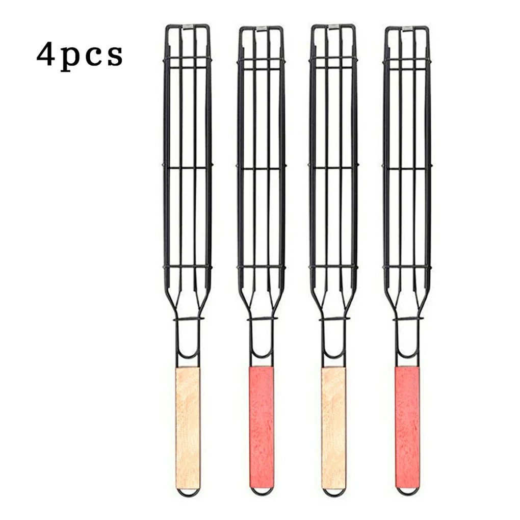 4 PCS Kabob Grilling Basket Reusable Durable Anti-Corrosion Wooden Handle Barbecue Tool Grill Basket Grill Net Sausage Clip Rack 
4 PCS Kabob Grilling Basket Reusable Durable Anti-Corrosion Wooden Handle Barbecue Tool Grill Basket Grill Net Sausage Clip Rack