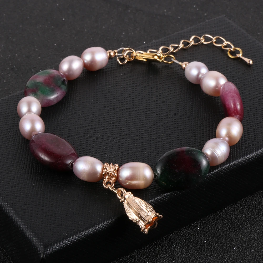 Hot Sale Mix Natural Pearl Stone Beads Rose Gold Flower Charm Bracelet Women Girls Fashion Sweet Jewelry
Hot Sale Mix Natural Pearl Stone Beads Rose Gold Flower Charm Bracelet Women Girls Fashion Sweet Jewelry