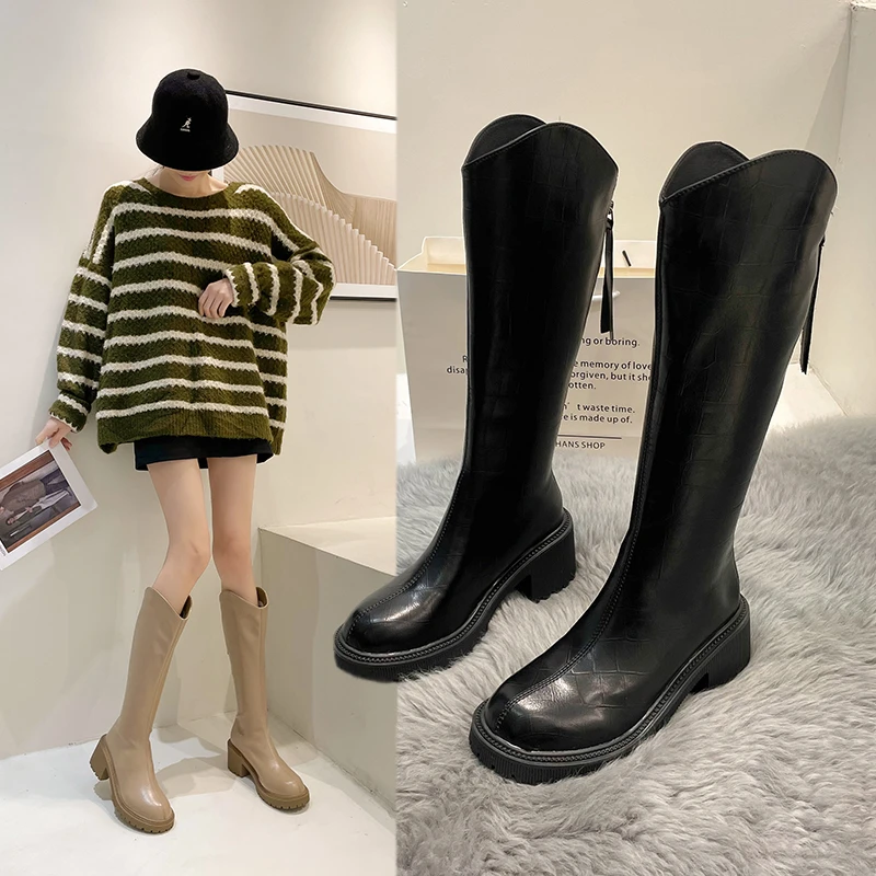 Women Long Boots Woman Knee High Booties Ladies Shoes Platform Square Heel PU Leather Soft Zipper Woman Fashion Autumn 2021 New
Women Long Boots Woman Knee High Booties Ladies Shoes Platform Square Heel PU Leather Soft Zipper Woman Fashion Autumn 2021 New
