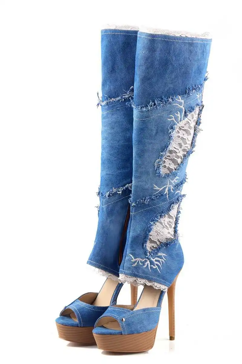 summer new 2021 slope heel denim high heeled boots women's large women's boots European size
summer new 2021 slope heel denim high heeled boots women's large women's boots European size