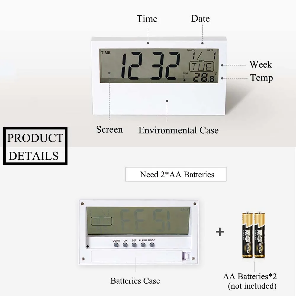 Multifunction Alarm Clock Digital Clock Snooze Temperature & Week Large Time Display Desktop Alarm Clock Despertador
Multifunction Alarm Clock Digital Clock Snooze Temperature & Week Large Time Display Desktop Alarm Clock Despertador