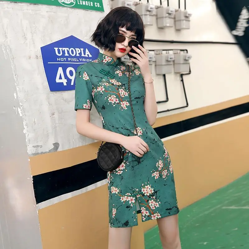 Vintage Cheongsam Girl 2021summer Fashion Modern Retro Chinese Stye Qipao Short Sleeves Slim Split Print Evening Paty Dresses
Vintage Cheongsam Girl 2021summer Fashion Modern Retro Chinese Stye Qipao Short Sleeves Slim Split Print Evening Paty Dresses