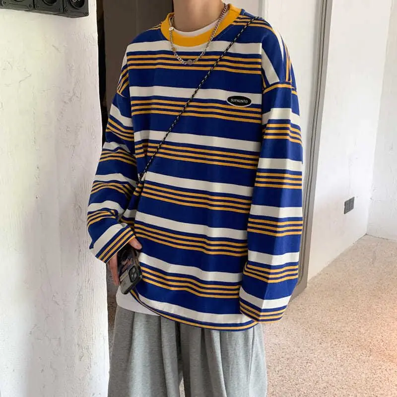 Autumn sweatshirt Japan striped hit color T-shirt men women punk vibe tops Korean casual vintage trend long-sleeved bottom shirt
Autumn sweatshirt Japan striped hit color T-shirt men women punk vibe tops Korean casual vintage trend long-sleeved bottom shirt