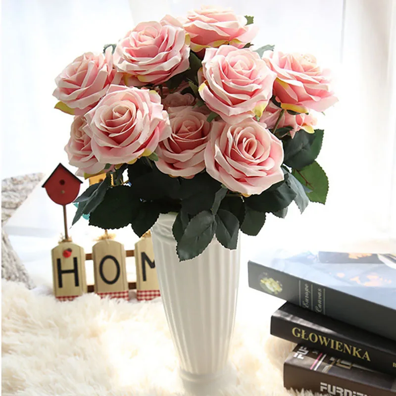 

Искусственный шелк, 1 букет французских роз, искусственные цветы, организация стола, 10 головок, Свадебный Цветочный декор, вечерние аксессуары, цветы