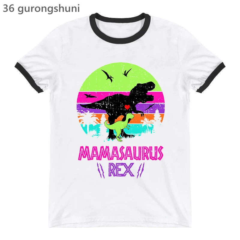 

Rainbow Mama Saurus Graphic Print Tshirt Women Clothes 2022 Funny Jurasskicked Dinosaur T-Shirt Femme Harajuku Kawaii Clothes