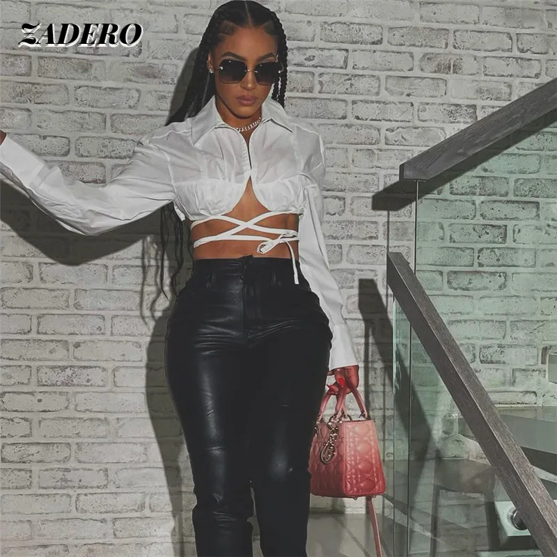 Sexy Blouse Fashion Long Sleeve Collared Short Shirt Crop Top Crossed Bandage Fall Clothes for Women 2021 White Backless Casual
Sexy Blouse Fashion Long Sleeve Collared Short Shirt Crop Top Crossed Bandage Fall Clothes for Women 2021 White Backless Casual