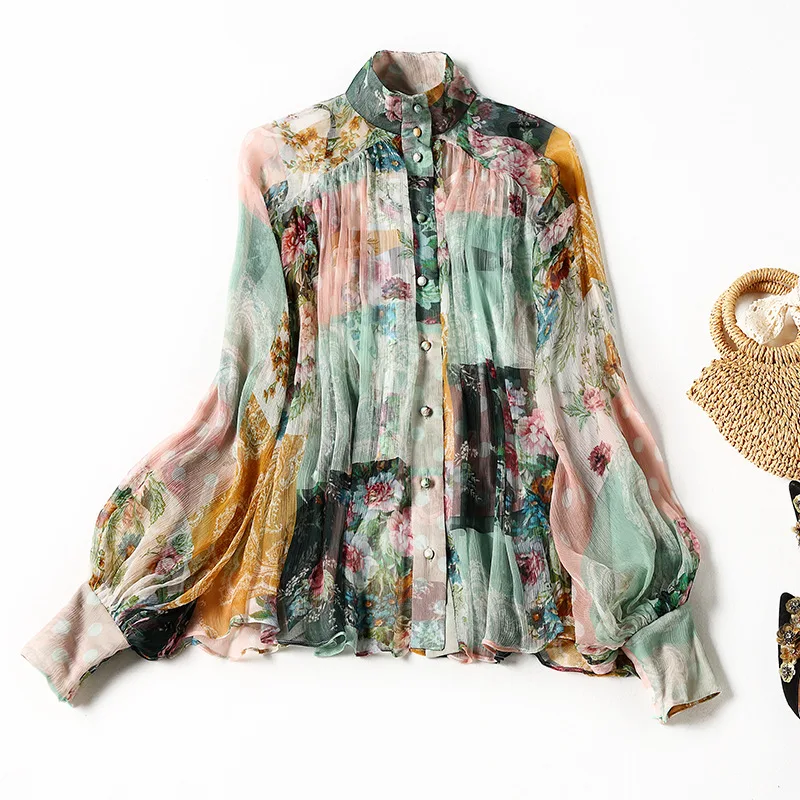 Women Blouses Long Sleeve Spring Summer 2021 New 100% Silk Print Stand Collar Single Breasted Elegant Classy 2PCS Set Female
Women Blouses Long Sleeve Spring Summer 2021 New 100% Silk Print Stand Collar Single Breasted Elegant Classy 2PCS Set Female