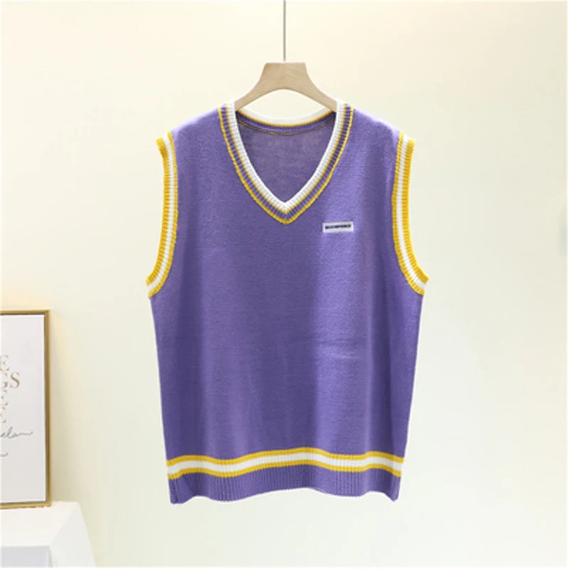 Patchwork Color V-Neck Women Sleeveless Sweaters Loose Knitted Ladies Pullovers Jumpers Korean Japan Chic Sweater Vest KS557
Patchwork Color V-Neck Women Sleeveless Sweaters Loose Knitted Ladies Pullovers Jumpers Korean Japan Chic Sweater Vest KS557