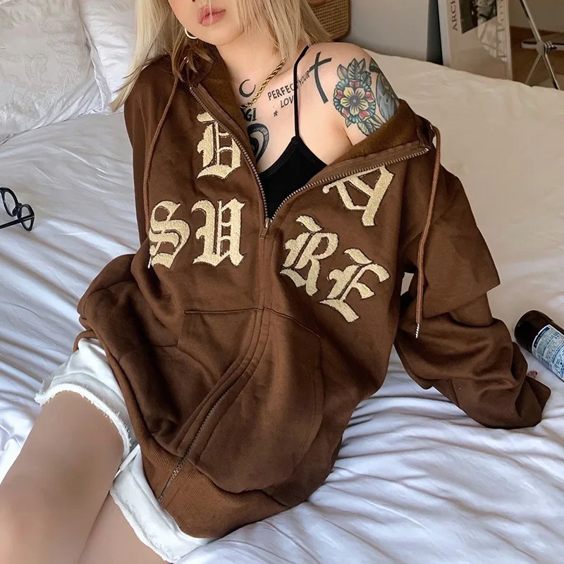 GothGotik Gothic Hoodie Jacket For Women Brown Goth Letter Print Zip Up Cardigan Y2K Vintage Retro Streetwear Autumn Winter 2021
GothGotik Gothic Hoodie Jacket For Women Brown Goth Letter Print Zip Up Cardigan Y2K Vintage Retro Streetwear Autumn Winter 2021