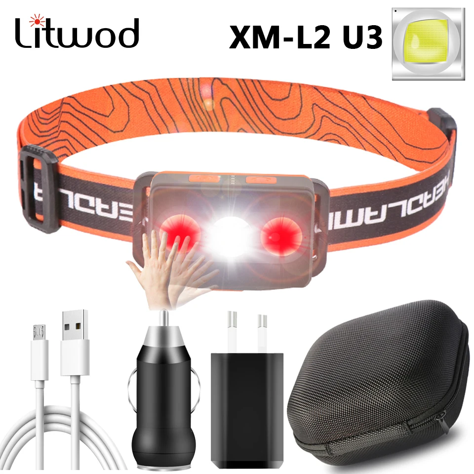 

XM-L2 U3 Sensor Led Headlamp Build-in Battery Usb Rechargeable Head Flashlight Headlight 10W Torch COB Bulbs for Camping Litwod