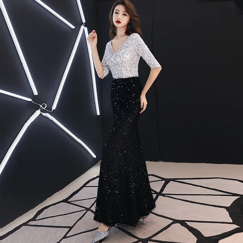 Женское вечернее платье с v-образным вырезом, черное, серебристое платье-русалка в пол, индивидуальное женское платье для официальвечерние, ... 
Женское вечернее платье с v-образным вырезом, черное, серебристое платье-русалка в пол, индивидуальное женское платье для официальвечерние, ...