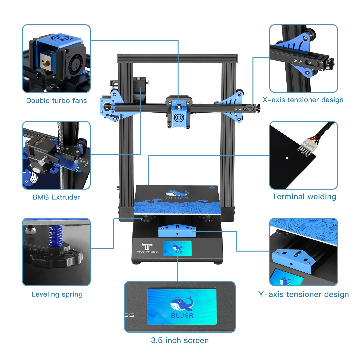 3D-принтер Twotrees FDM Bluer V2 I3 с цветным сенсорным экраном 3 5 дюйма TMC2225 | Компьютеры и