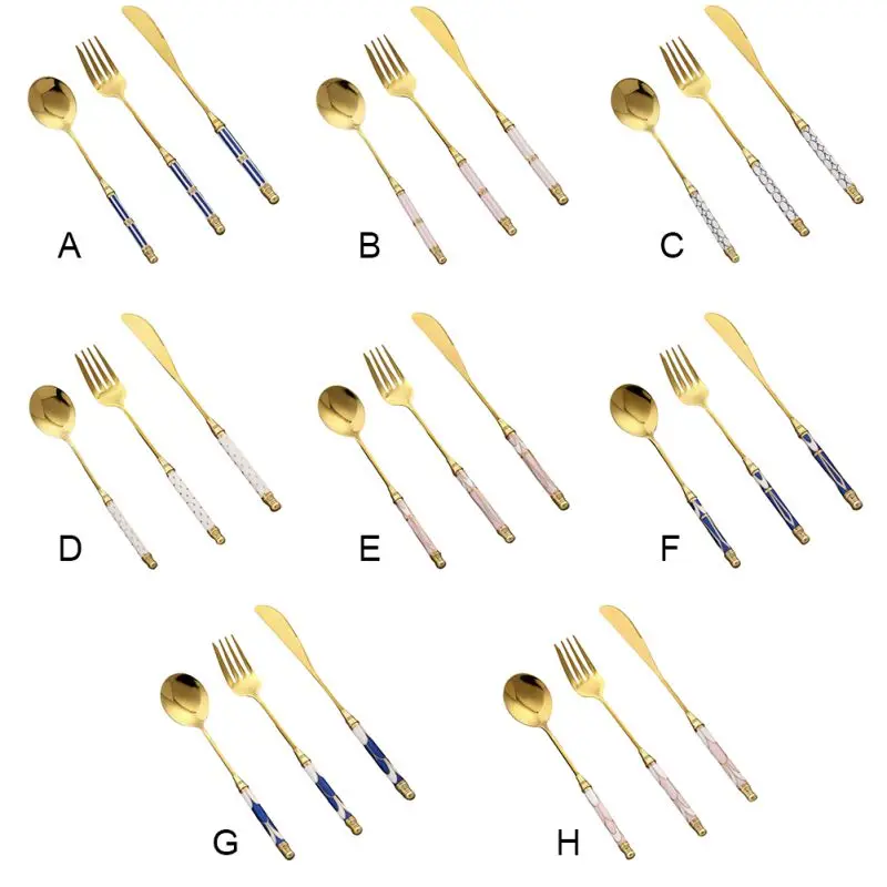 Gold Dinnerware Set Ceramic Handle Stainless Steel Silverware Flatware Knife Fork Spoon Cutlery Home Kitchen Utensils 3Pcs/set
Gold Dinnerware Set Ceramic Handle Stainless Steel Silverware Flatware Knife Fork Spoon Cutlery Home Kitchen Utensils 3Pcs/set
