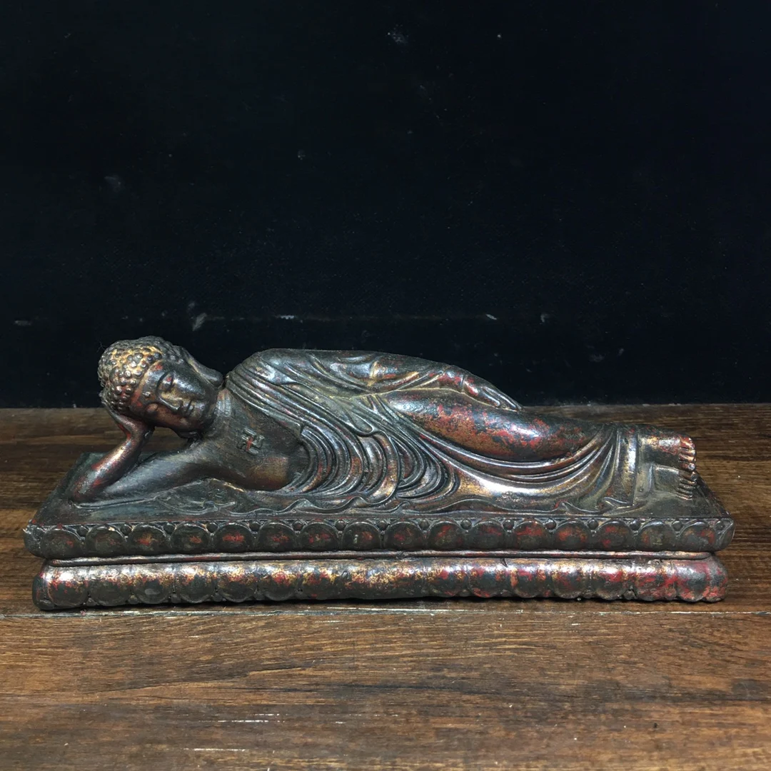 

8 "китайский храм коллекция старинная бронза киноварный лак статуя Будды Шакьямуни спящего Будды медитации