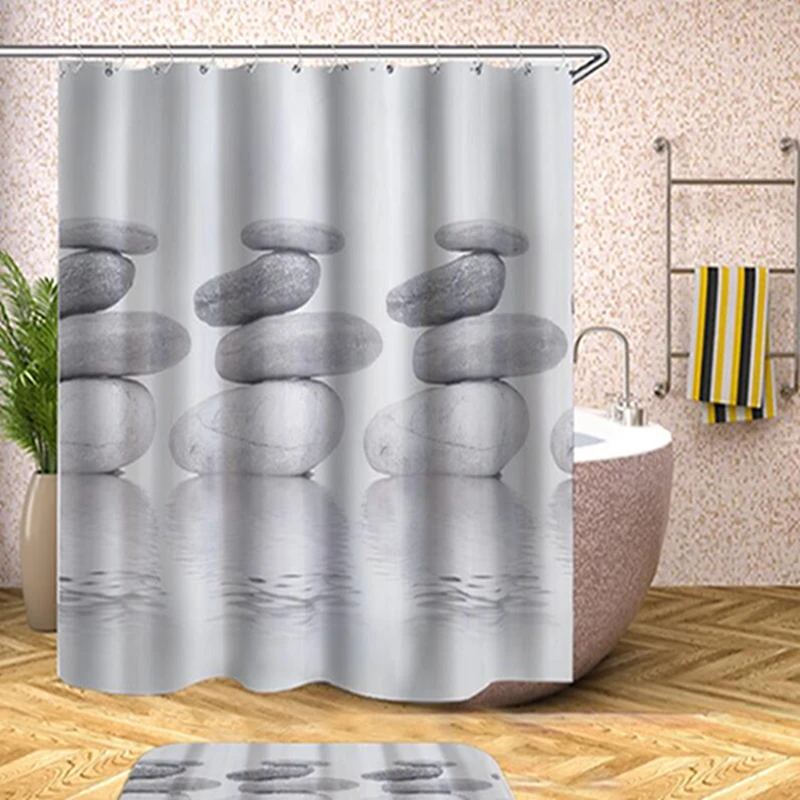 

Занавеска для душа в ванную комнату, водонепроницаемая фотозанавеска 3D из серого камня, защита от плесени, штора для душа, Экологичная дверь...