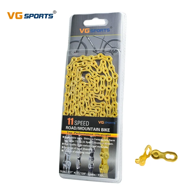 

VG Спортивная велосипедная цепь, 11 скоростей, Velocidade, полностью полая, золотая, 11 в, цепи для горного и дорожного велосипеда, запчасти 116, велоси...