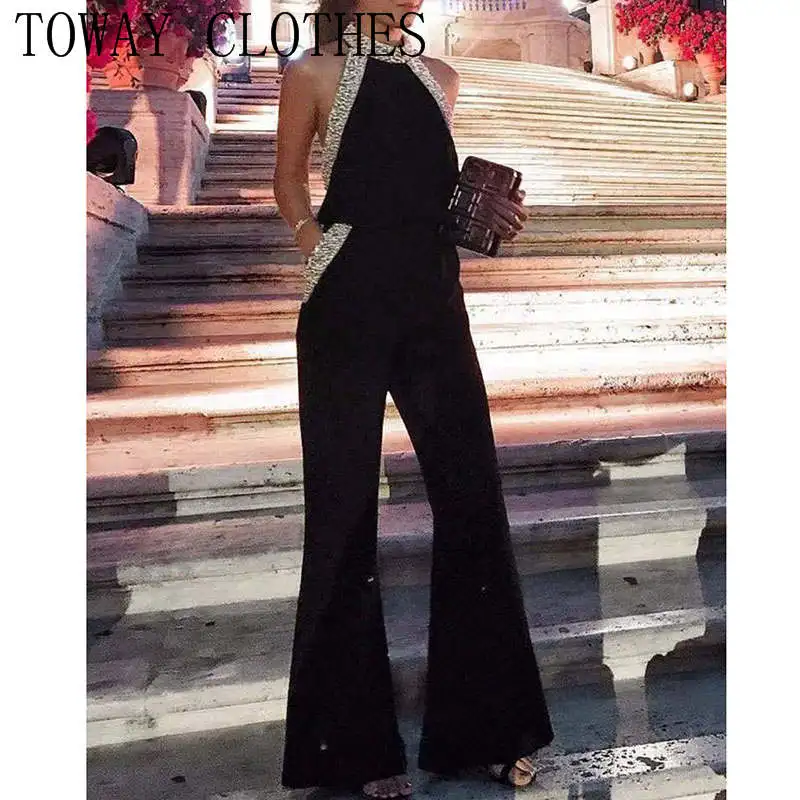 Women Glitter Patchwork Wide Leg Pants Jumpsuit Halter Sleeveless Pocket Jumpsuit Sexy Long Rompers Elegant Womens Party Overall
Women Glitter Patchwork Wide Leg Pants Jumpsuit Halter Sleeveless Pocket Jumpsuit Sexy Long Rompers Elegant Womens Party Overall