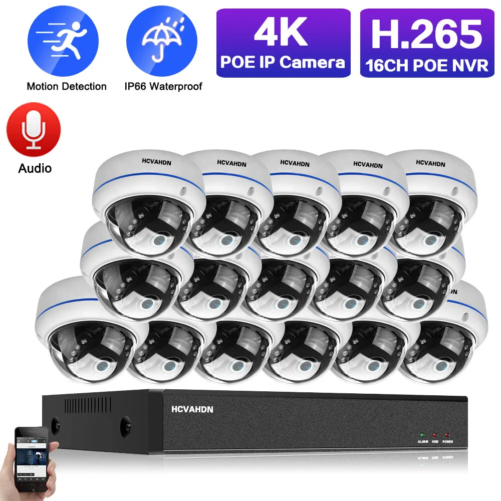 H.265 CCTV Camera Security System Kit 4K 16CH POE NVR Kit outdoor Audio waterproof IP Dome video Surveillance Cameras System Set
H.265 CCTV Camera Security System Kit 4K 16CH POE NVR Kit outdoor Audio waterproof IP Dome video Surveillance Cameras System Set