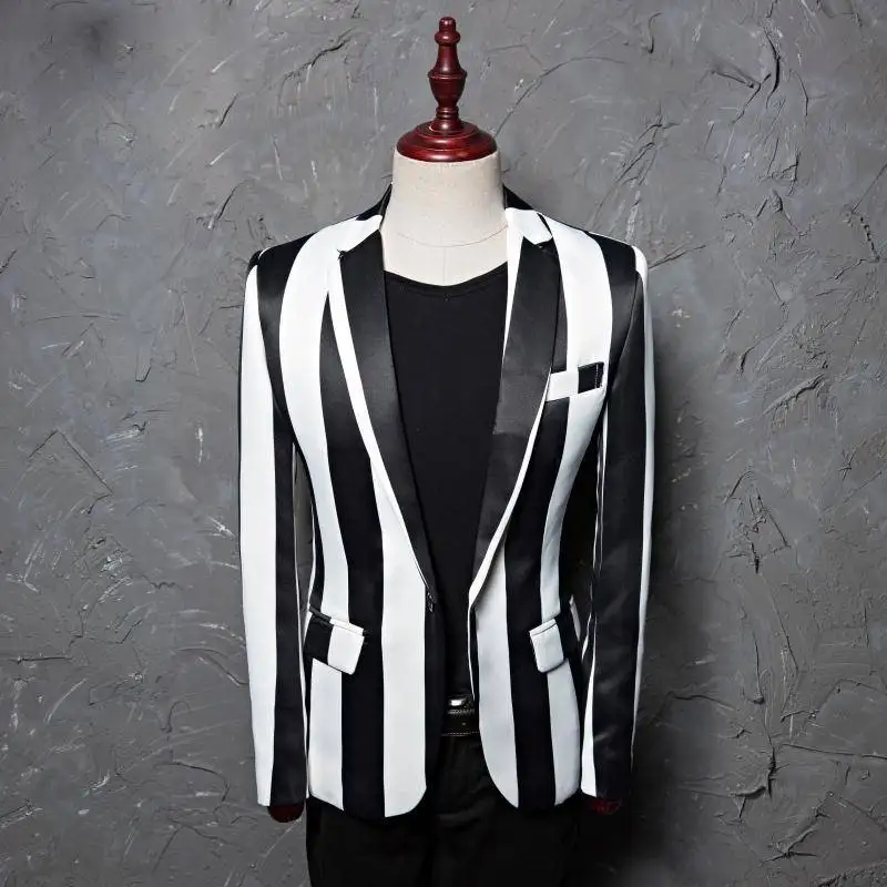 2021 New arrive men casual suit jacket fashion Black White Zebra Stripe Stage Costume Style Men Blazer men high-brand VIP top 
2021 New arrive men casual suit jacket fashion Black White Zebra Stripe Stage Costume Style Men Blazer men high-brand VIP top