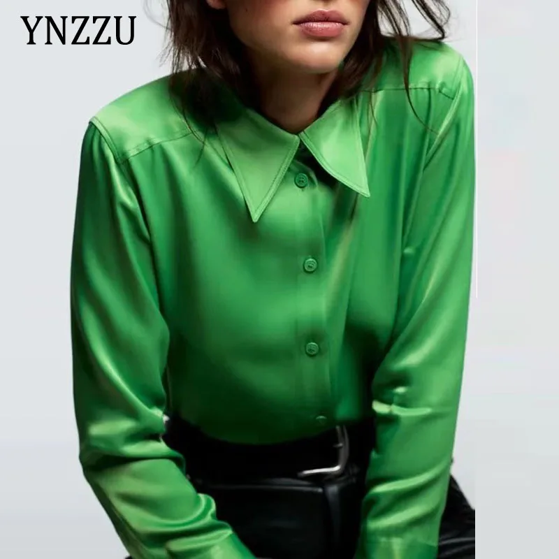 Office lady Satin green blouse Spring Autumn Long sleeve Turn down collar Soft Female shirt Tops Sexy Overshirt Chic YNZZU 1T148
Office lady Satin green blouse Spring Autumn Long sleeve Turn down collar Soft Female shirt Tops Sexy Overshirt Chic YNZZU 1T148
