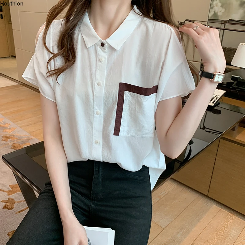 Houthion Chiffon Slim Women's Blouses Fashion Short Sleeve Top New Casual Blouse Buttons Pocket Polo Shirt Summer Lady Shirts
Houthion Chiffon Slim Women's Blouses Fashion Short Sleeve Top New Casual Blouse Buttons Pocket Polo Shirt Summer Lady Shirts
