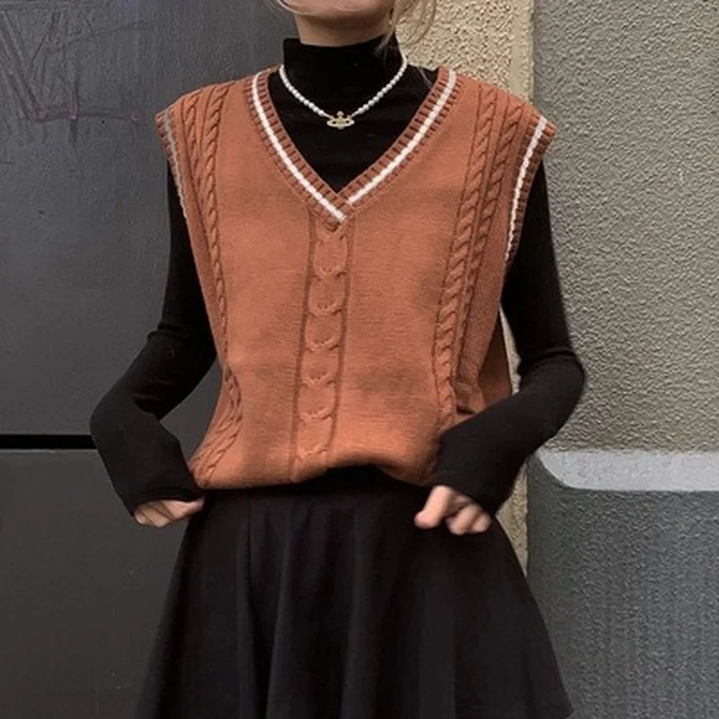 WeiYao V-neck Autumn Brown Casual Sweater Vests Basic Preppy Style Chic Tank Tops Harajuku Retro Knitwear Pullovers 90s
WeiYao V-neck Autumn Brown Casual Sweater Vests Basic Preppy Style Chic Tank Tops Harajuku Retro Knitwear Pullovers 90s