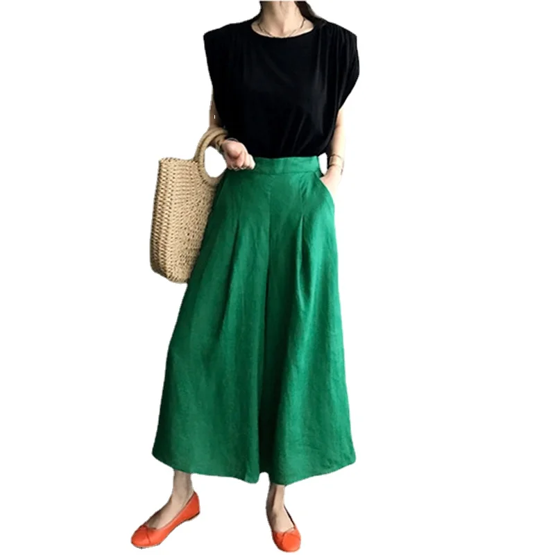 2021 New Summer Trousers Pant Skirt Women High Elastic Waist Casual Cotton and Linen Wide Leg Ankle-Length Woman Pants 
2021 New Summer Trousers Pant Skirt Women High Elastic Waist Casual Cotton and Linen Wide Leg Ankle-Length Woman Pants