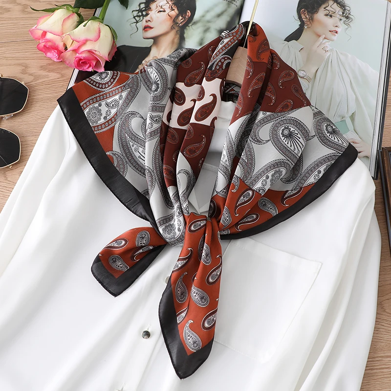 

2021 женский шелковый шарф на шею, Женская повязка на голову, шали и обертывания, дизайнерский цветочный принт, Женская бандана, Пашмина