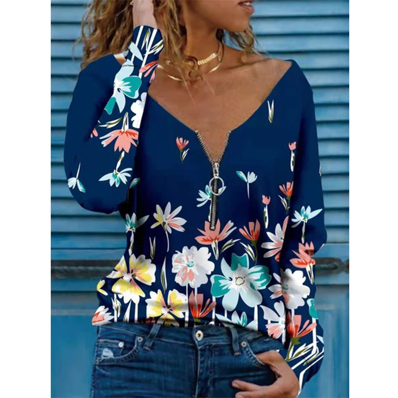 2021 Autumn Floral Print Long Sleeve Oversized T Shirt Women Sexy V Neck Zipper T-Shirts Casual Loose Tops Ladies Tee
2021 Autumn Floral Print Long Sleeve Oversized T Shirt Women Sexy V Neck Zipper T-Shirts Casual Loose Tops Ladies Tee