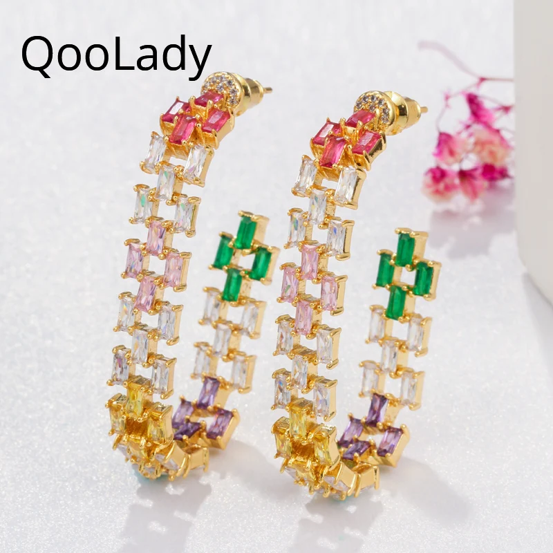 QooLady Rainbow Color Baguette Cubic Zirconia Crystal Big Hoop Earrings Luxury Circle Loop Design Pendientes Mujer E091
QooLady Rainbow Color Baguette Cubic Zirconia Crystal Big Hoop Earrings Luxury Circle Loop Design Pendientes Mujer E091