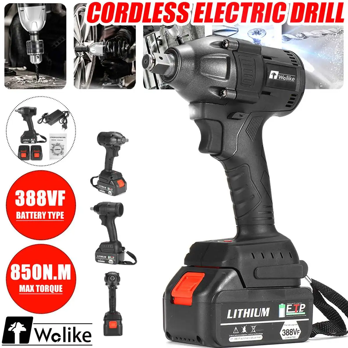 WOLIKE Electric Impact Wrench 850N.M 388VF 4000rpm Brushless Cordless Rechargeabl 1/2 Socket Power Tool 1/2 x388V Battery
WOLIKE Electric Impact Wrench 850N.M 388VF 4000rpm Brushless Cordless Rechargeabl 1/2 Socket Power Tool 1/2 x388V Battery