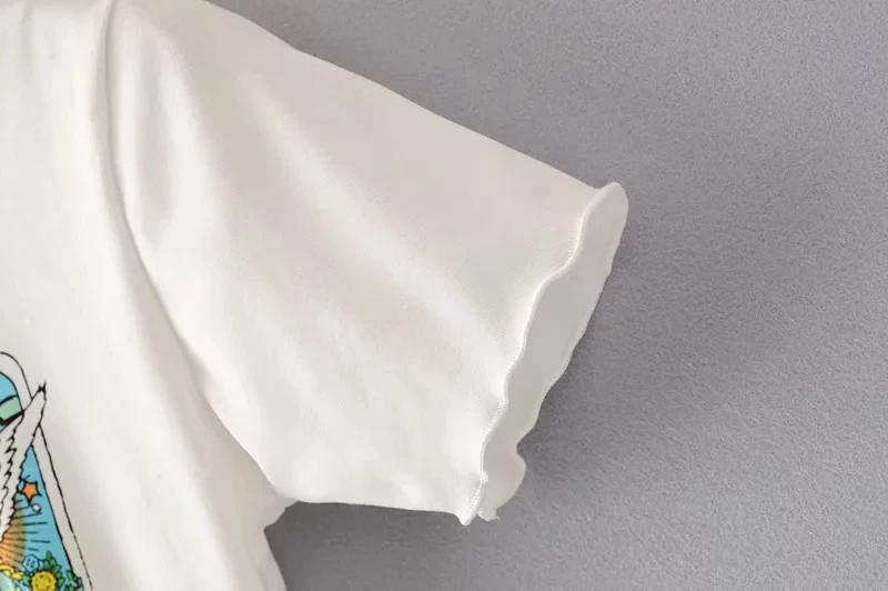 Women Printed Short Sleeve Crop Frill Hem Tee 
Women Printed Short Sleeve Crop Frill Hem Tee