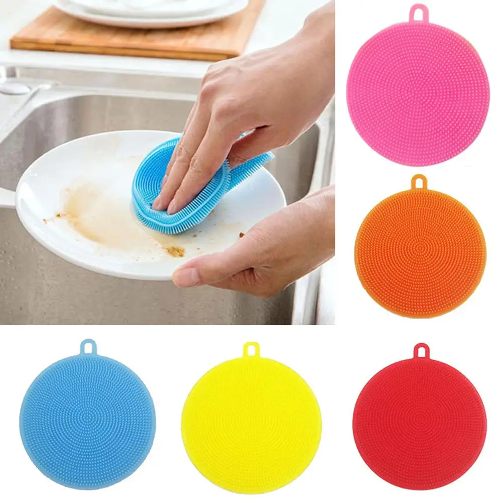 Силиконовая круглая миска кастрюля щетка для мытья губка посуды домашний