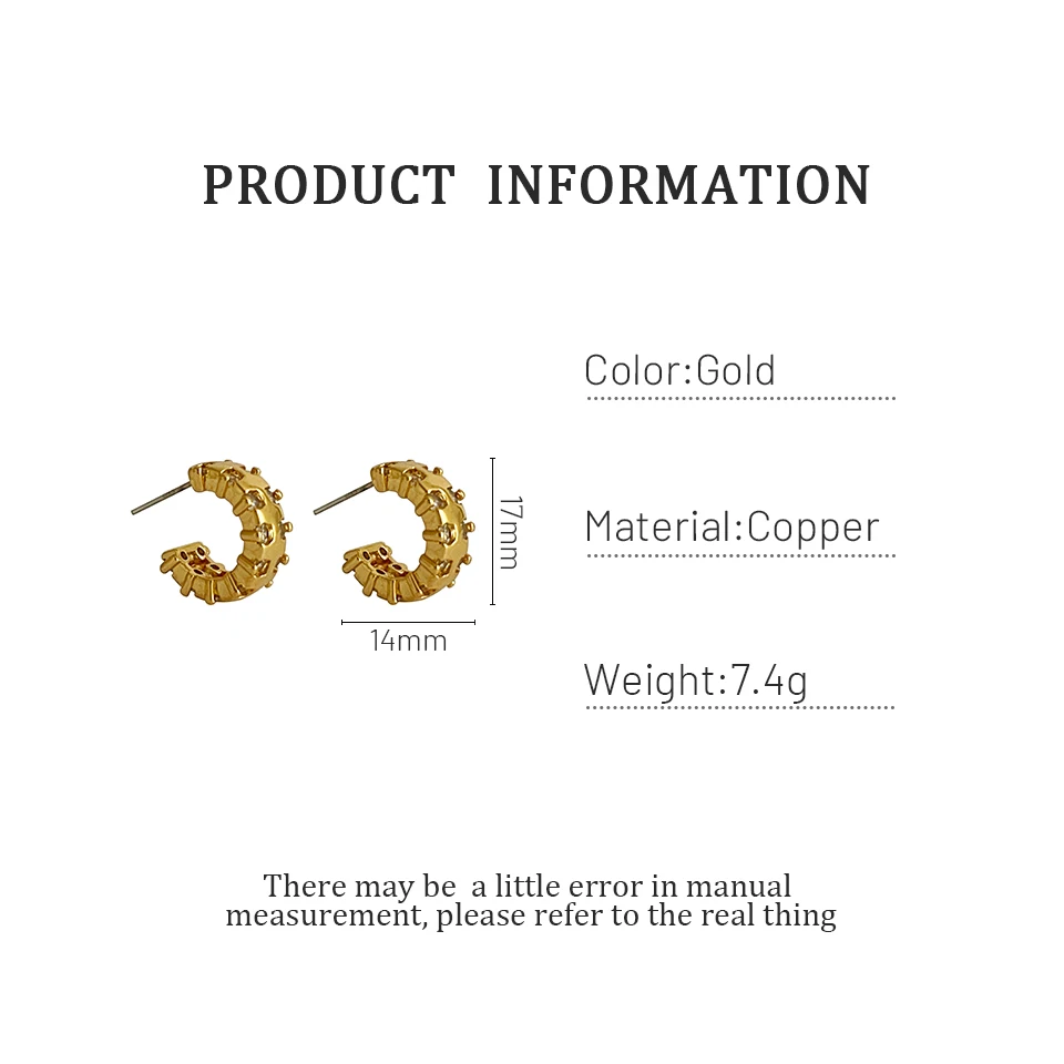Monlansher Geometric C Tires CZ Stone Hoop Earrings Gold Color Copper Metal Earrings Women's Vintage Statement Earrings Jewelry
Monlansher Geometric C Tires CZ Stone Hoop Earrings Gold Color Copper Metal Earrings Women's Vintage Statement Earrings Jewelry